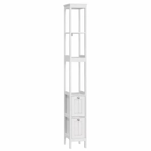 1 smalle badkamerkast, wit MDF-opbergkast – bathroom storage cabinet met 2 laden en 3 open planken, ideaal als small bathroom storage cabinet voor toilet en wasruimte – adventskalender 2025