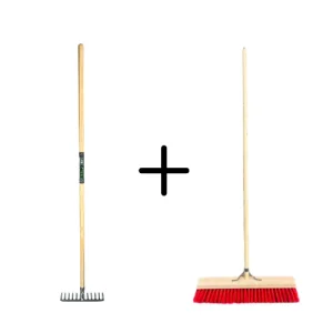 Synx Tools Tuinhark 12 Tanden verzinkt + Nylon Straatbezem 50 cm – Kunststof haren - Bodembewerkers - Onkruidverwijderaar – Schrobborstels – Hark met steel 150 cm – Buitenbezem met steel 160 cm