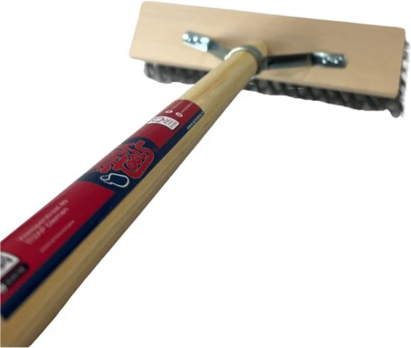 Staaldraad bezem Onkruidbezem met steel - Synx Tools staaldraadbezem met Houten Steel 150 cm - Afbeelding 4