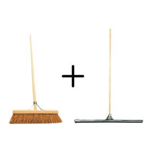 Synx Tools Coco Binnenbezem 40cm + Vloertrekker 75cm met Steel 150cm - Zaalveger – Vloerreiniger – Moppen - Zachte bezem kokos Met steel 150cm