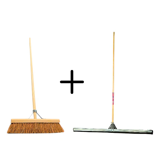Synx Tools Coco Binnenbezem 40cm + Vloertrekker 100cm met Steel 150cm - Zaalveger – Vloerreiniger – Moppen - Zachte bezem kokos Met steel 160cm - Afbeelding 2