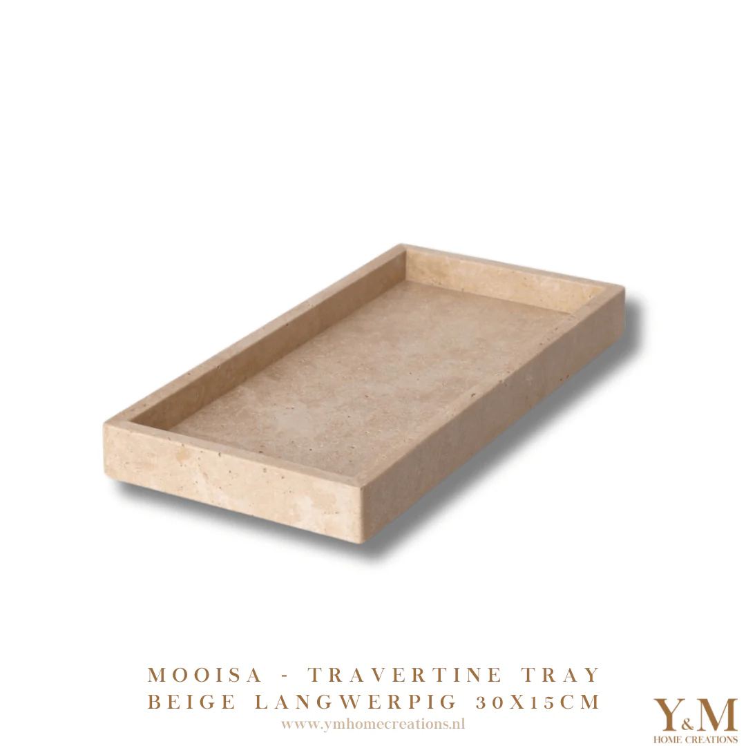 MOOISA Travertine Tray Beige met rand 30x15x3cm